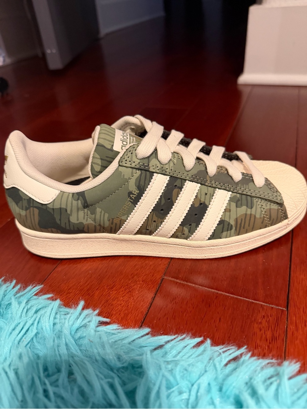 adidas women Camo Green & White Superstar Sneakers